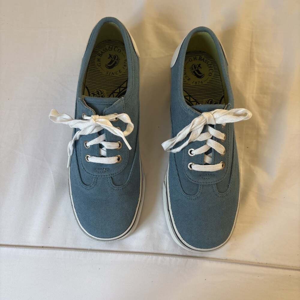 G. H. Bass Co Womens Canvas Sneakers Size 8.5M Dusty Denim Blue White Trim